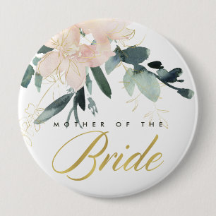 SOFT BLUSH GOLD FLORAL WATERVERF MOEDER VAN BRIDE RONDE BUTTON 4,0 CM
