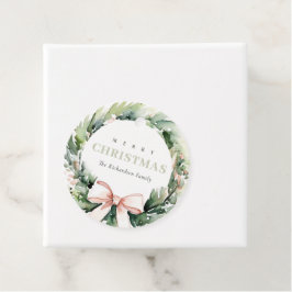 Soft Blush Green Christmas Krans Waterverf Bedankjes Labels