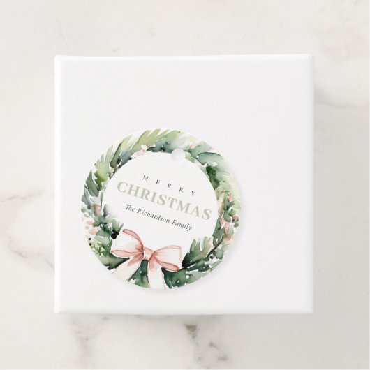 Soft Blush Green Christmas Krans Waterverf Bedankjes Labels (In situ)