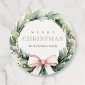 Soft Blush Green Christmas Krans Waterverf Bedankjes Labels (Voorkant)