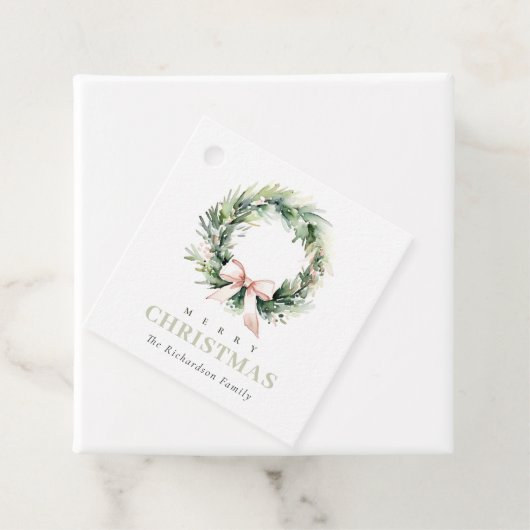 Soft Blush Green Christmas Krans Waterverf Bedankjes Labels (In situ)