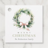 Soft Blush Green Christmas Krans Waterverf Bedankjes Labels (Voorkant)