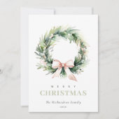 Soft Blush Green Christmas Krans Waterverf Feestdagenkaart (Voorkant)