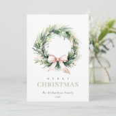 Soft Blush Green Christmas Krans Waterverf Feestdagenkaart (Staand voorkant)