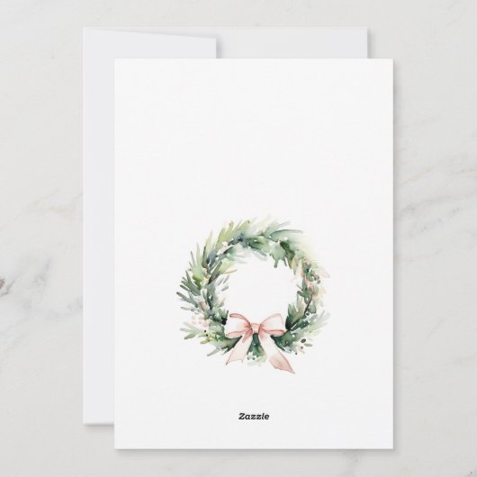 Soft Blush Green Christmas Krans Waterverf Feestdagenkaart (Achterkant)