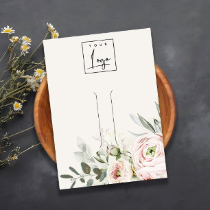 Soft Blush Green Peony Floral Logo Hairclip Holder Visitekaartje