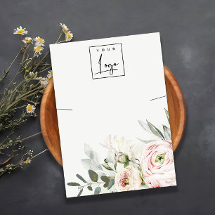 Soft Blush Green Peony Floral Logo Holder Visitekaartje