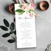 SOFT BLUSH GREEN PEONY FLORAL WATERVERF WEDING MENU