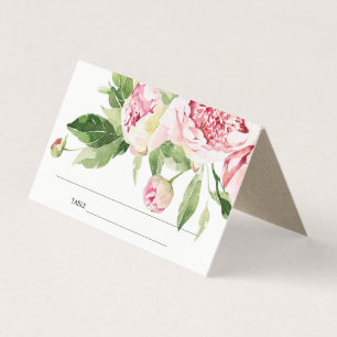 SOFT BLUSH GREEN PEONY FLORAL WEDDING PLACE CARDS KAART