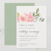 Soft Blush Green Waterverf Floral Wedding Invite Bedankkaart (Voorkant / Achterkant)