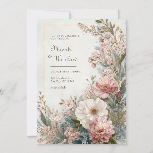 Soft Blush Ivory Floral Romantic Botanical Wedding Kaart (Voorkant)
