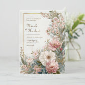 Soft Blush Ivory Floral Romantic Botanical Wedding Kaart (Staand voorkant)