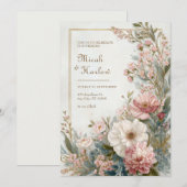 Soft Blush Ivory Floral Romantic Botanical Wedding Kaart (Voorkant / Achterkant)