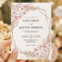 Soft Blush Pampas Grass Boho Gold Geometric Frame  Kaart