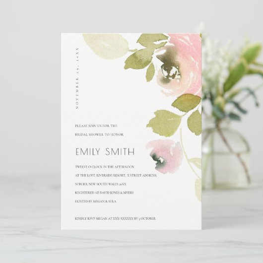 SOFT BLUSH PEACH GROEN FLORAL VRIJGEZELLENFEEST IN BEDANKKAART (Staand voorkant)