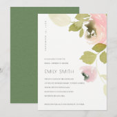 SOFT BLUSH PEACH GROEN FLORAL VRIJGEZELLENFEEST IN BEDANKKAART (Voorkant / Achterkant)