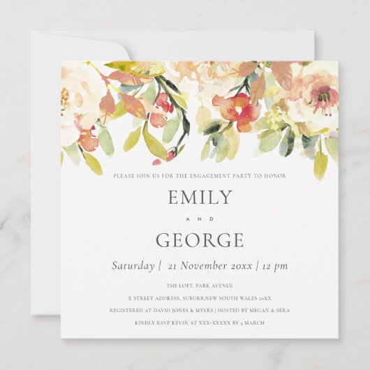 SOFT BLUSH PEACH PINK WATERVERF FLORAL VERLOVING KAART (Voorkant)