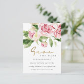 Soft Blush Peony Bloemen Waterverf Save The Date Aankondigingskaart (Staand voorkant)