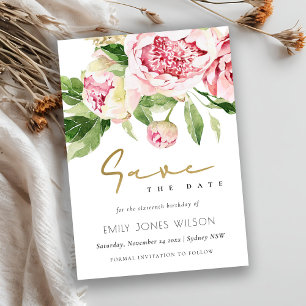 Soft Blush Peony Bloemen Waterverf Save The Date Kaart