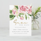 Soft Blush Peony Bloemen Waterverf Save The Date Kaart (Staand voorkant)