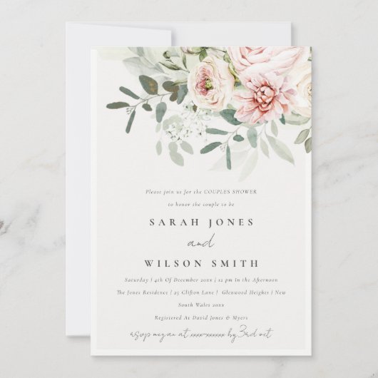 Soft Blush Peony Eucalyptus Foliage Couples Shower Kaart (Voorkant)
