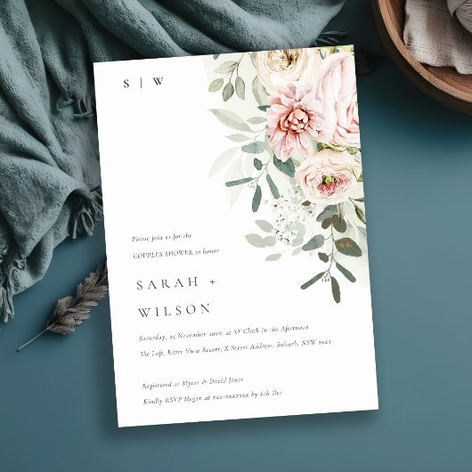 Soft Blush Peony Eucalyptus Foliage Couples Shower Kaart