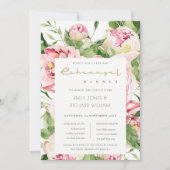 SOFT BLUSH PEONY FLORAL WATERVERF REHEARSAL DINER KAART (Voorkant)