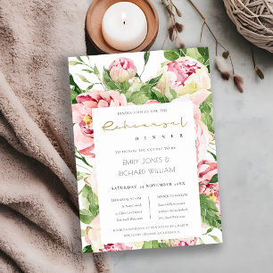 SOFT BLUSH PEONY FLORAL WATERVERF REHEARSAL DINER KAART