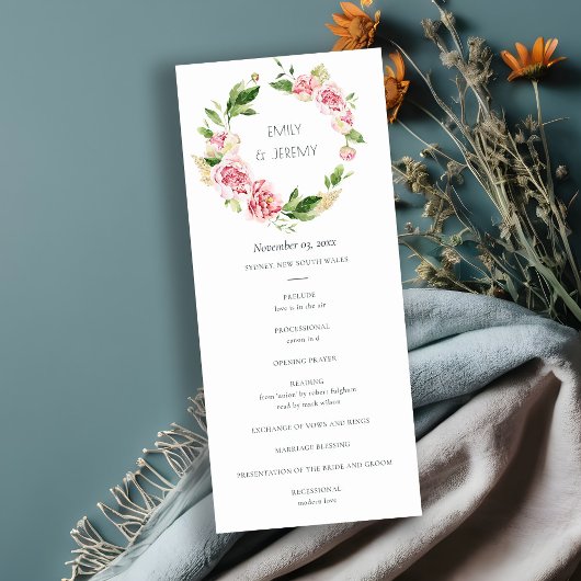 SOFT BLUSH PEONY FLORAL WEDDING CEREMONY PROGRAMMA