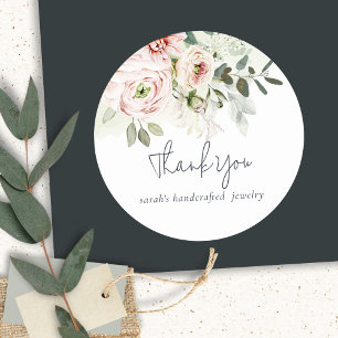 Soft Blush Peony Leafy Botanical Floral Hartelijk  Ronde Sticker