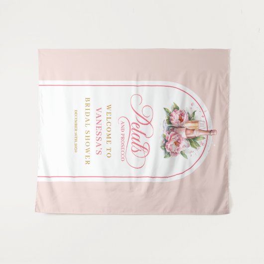 Soft blush petals and prosecco party backdrop wandkleed (Voorkant (horizontaal))