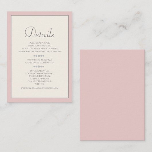 Soft Blush Pink and Cream Wedding Details Kaart (Voorkant / Achterkant)