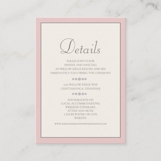 Soft Blush Pink and Cream Wedding Details Kaart (Voorkant)