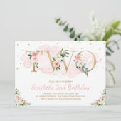 Soft Blush Pink and Gold Floral 2e verjaardag Kaart (Staand voorkant)