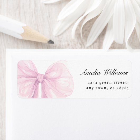 Soft Blush Pink Bow Return Address Labels (Insitu)