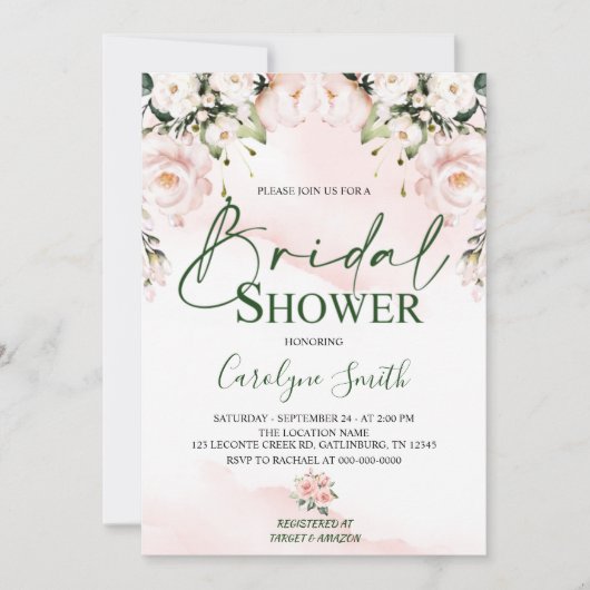 Soft Blush Pink Bridal Shower-Sjabloon Kaart (Voorkant)