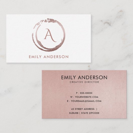 SOFT BLUSH PINK BRUSH MARK CIRCLE LOGO MONOGRAM VISITEKAARTJE (Voorkant / Achterkant)