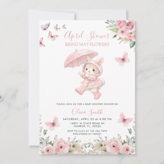 Soft Blush Pink Floral April Baby Shower  Kaart (Voorkant)