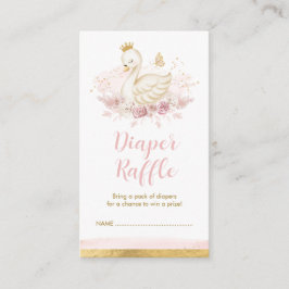 Soft Blush Pink Floral Swan Princess Diaper Raffle Informatiekaartje
