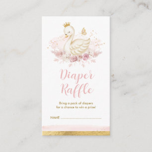 Soft Blush Pink Floral Swan Princess Diaper Raffle Informatiekaartje