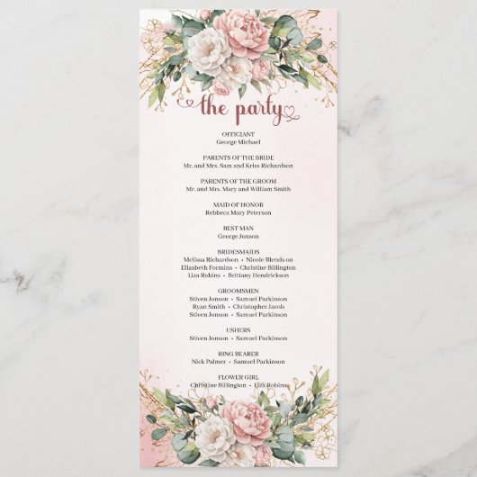 Soft Blush Pink Flowers Eucalyptus Wedding Program Programmakaart (Achterkant)