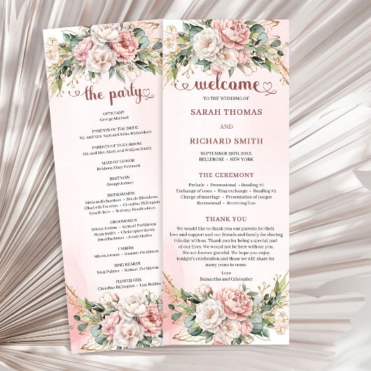 Soft Blush Pink Flowers Eucalyptus Wedding Program Programmakaart