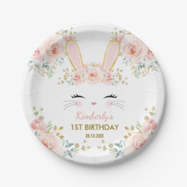 Soft Blush Pink Gold Bunny Rabbit Birthday Shower Papieren Bordje