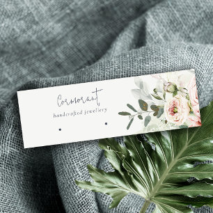 Soft Blush Pink Green Peony Floral Earring Holder Mini Visitekaartje