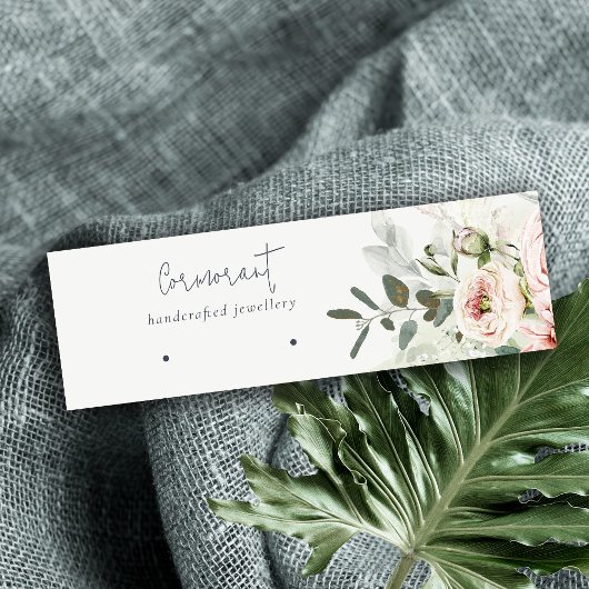 Soft Blush Pink Green Peony Floral Earring Holder Mini Visitekaartje
