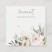 Soft Blush Pink Green Peony Floral Earring Holder Vierkante Visitekaartje (Voorkant)