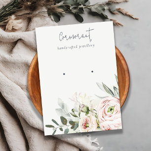 Soft Blush Pink Green Peony Floral Earring Holder Visitekaartje
