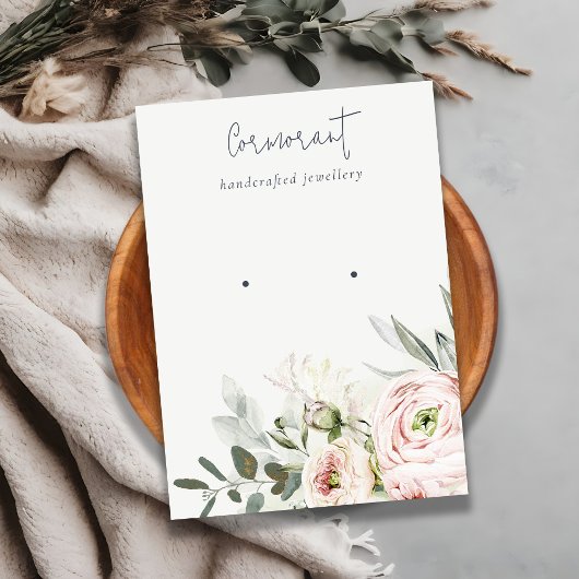 Soft Blush Pink Green Peony Floral Earring Holder Visitekaartje
