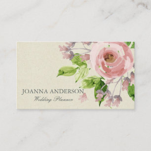 SOFT BLUSH PINK GREEN WATERVERF FLORAL VISITEKAARTJE