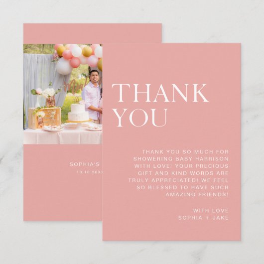 Soft Blush Pink Minimalist Baby shower dank u Bedankkaart (Voorkant / Achterkant)